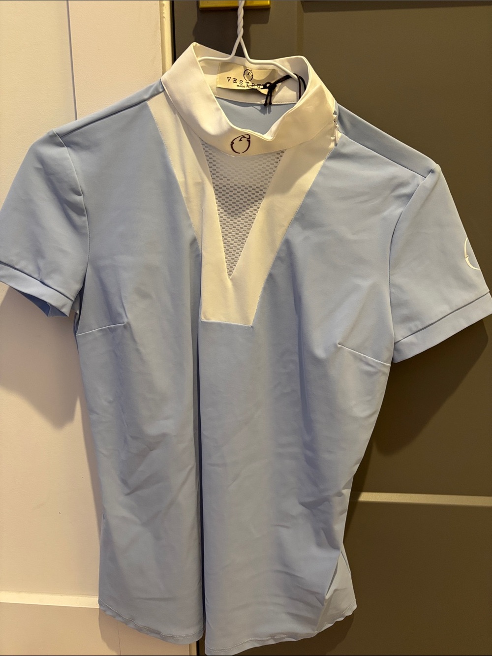 Womens Light Blue Short Sleeve Equestrian Shirt